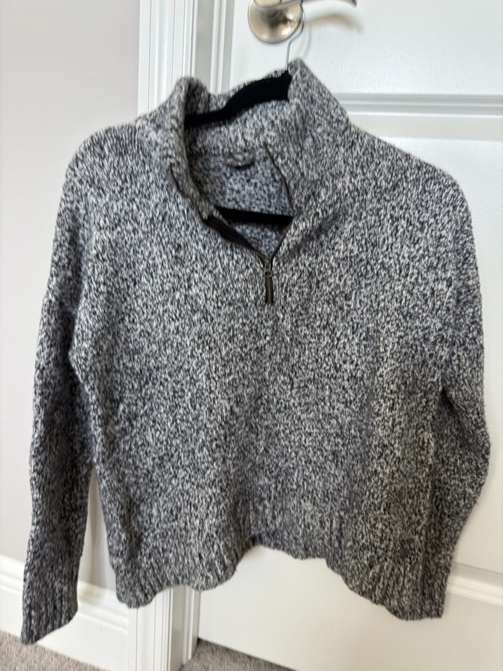 Eddie Bauer Marled Black & White Half-Zip Turtleneck Sweater